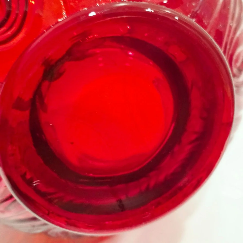 Fenton Red Cabbage Leaf Glass Bowl, Holiday Tableware, Scalloped Candy Dish